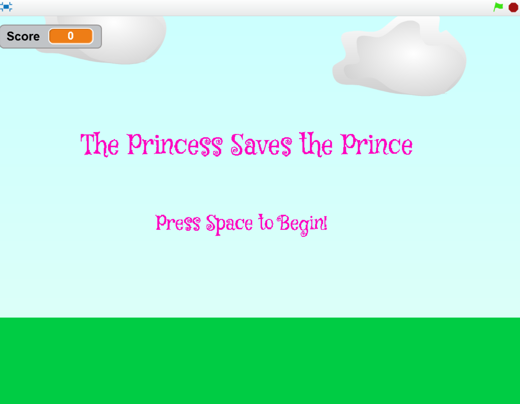 screenshot of title screen of game called 'The Princess Saves the Prince'